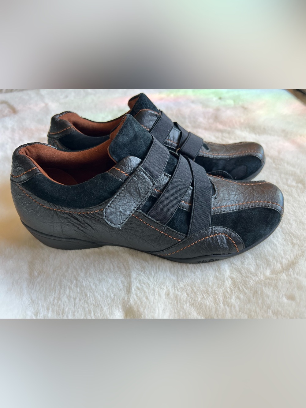 Taos Black Leather Suede Comfort Shoes Elastic Strap Women’s Sz 10 Walking
